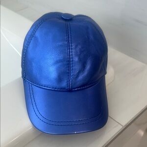Shiny Blue Leather Baseball Cap